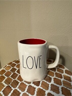 Rae Dunn LOVE Ceramic Mug - White Exterior with Red Interior